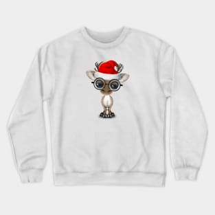 Baby Reindeer Wearing a Santa Hat and Glasses Crewneck Sweatshirt